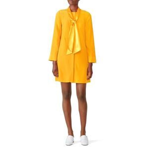 TORY BURCH Women's Yellow Golden 100% Silk Crew Neckline Sophia Dress Size 2